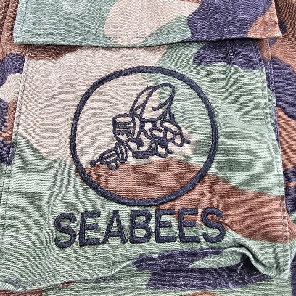 US Military Combat Coat MENS L Woodland Camo Seabees Ripstop Jacket Hot Weather